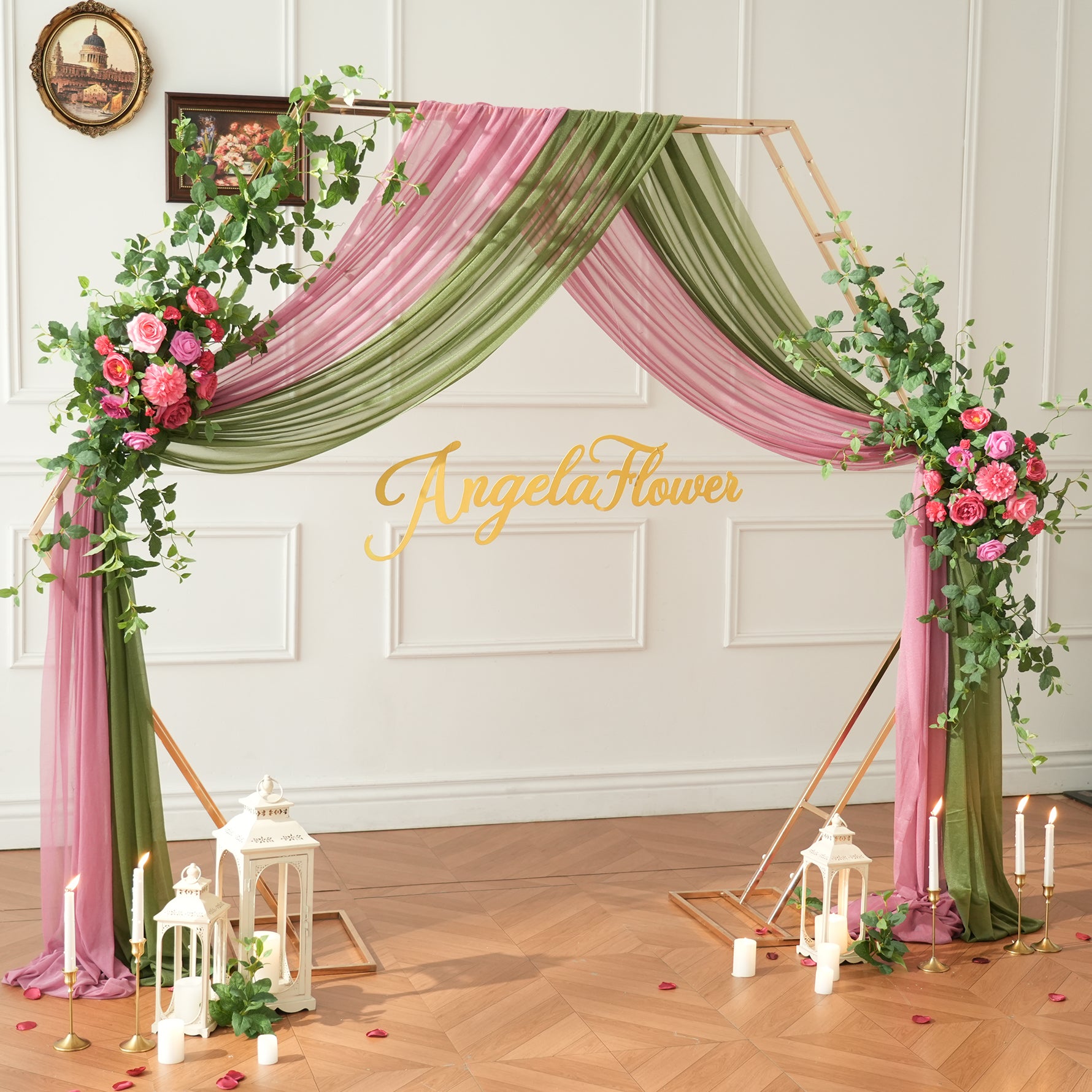 vibrant‑magenta‑boho‑wedding‑arch‑floral‑swag‑decor
