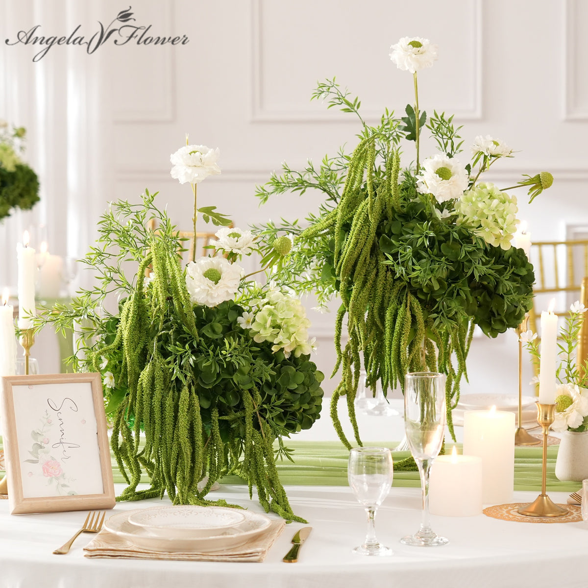 green‑hanging‑amaranthus‑faux‑wedding‑table‑centerpiece‑mixed‑floral‑arrangement