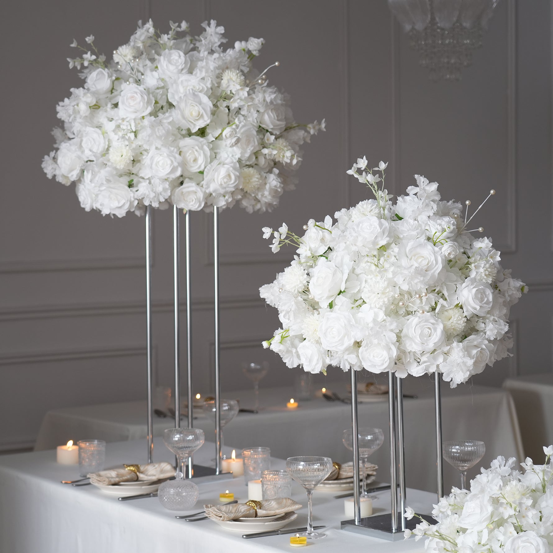 Sophisticated White Flower Arrangement for Elegant Table Setting