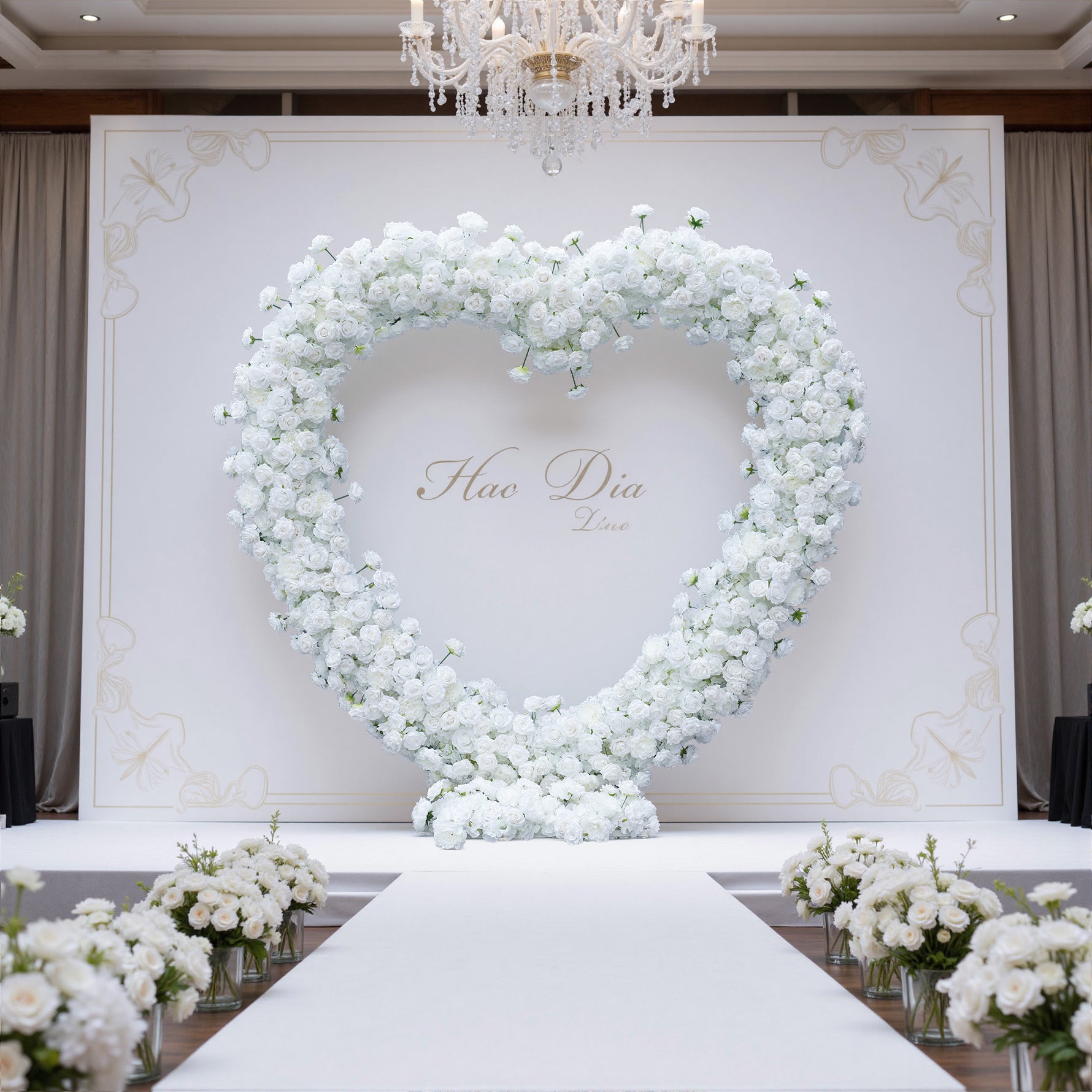 A8203 8.5ft White Rose Heart-Shaped Flower Arrangement Cloth Base