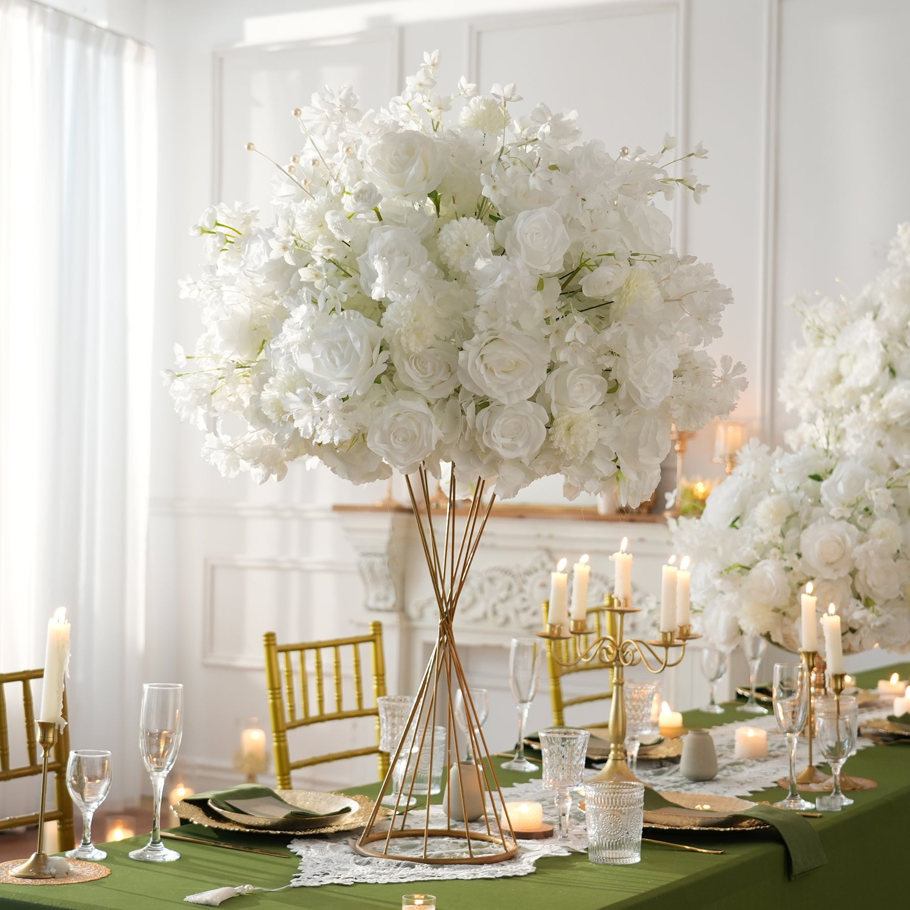 Graceful White Artificial Floral Composition for Reception Decor
