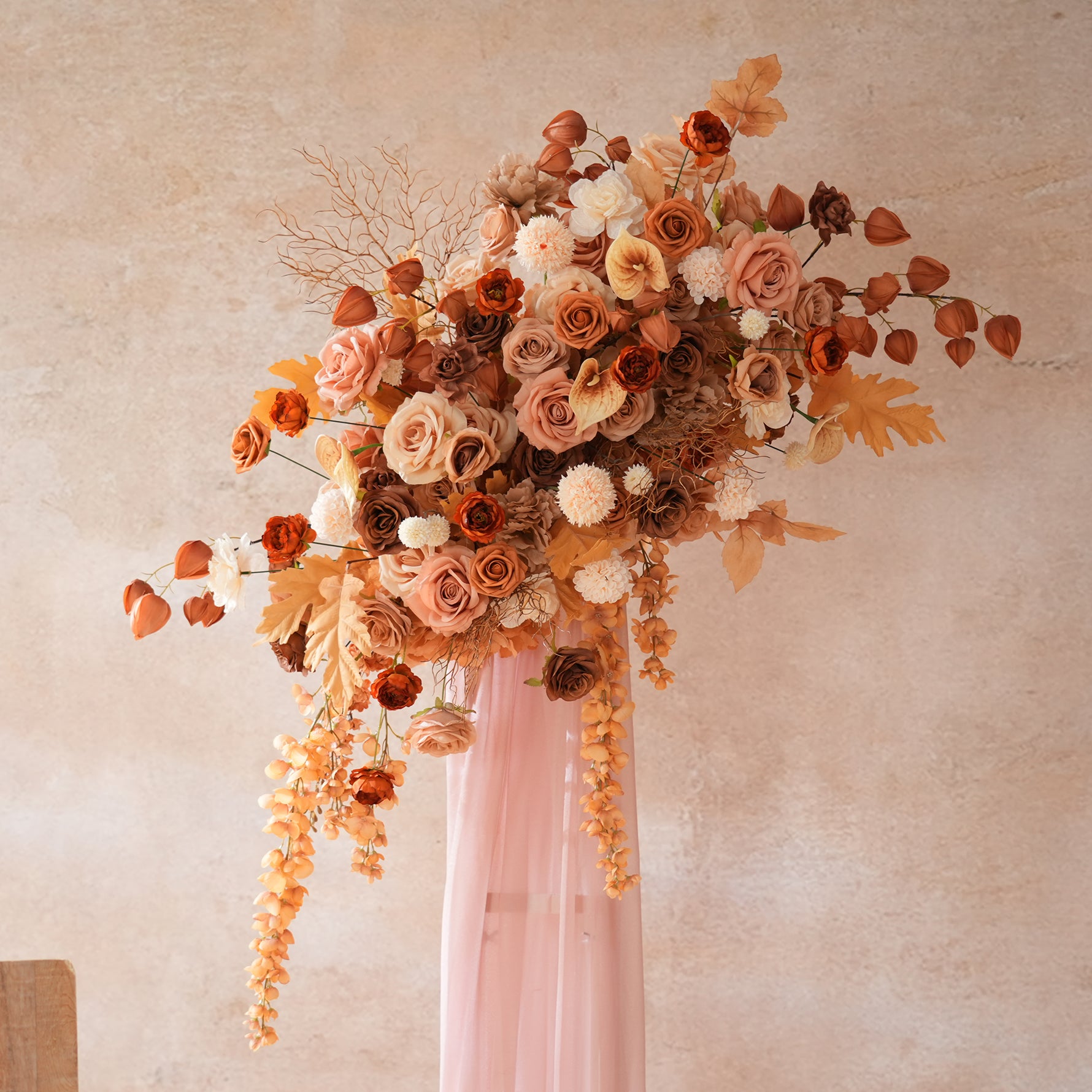 A9057 Artificial Coffee Brown Hanging Flower Arrangement Backyard