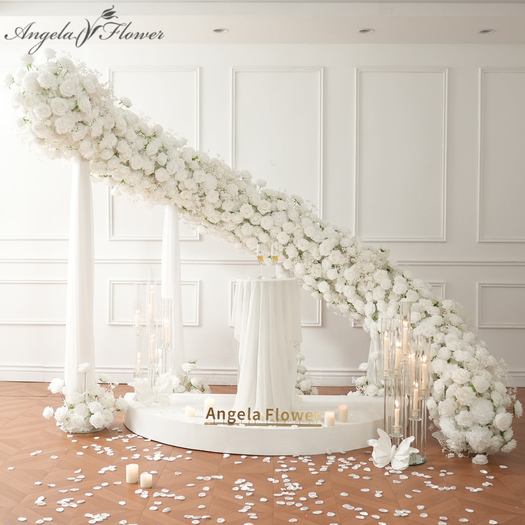 A9159 Metal S-Shaped Rotating Stand White Wedding Backdrop Flower