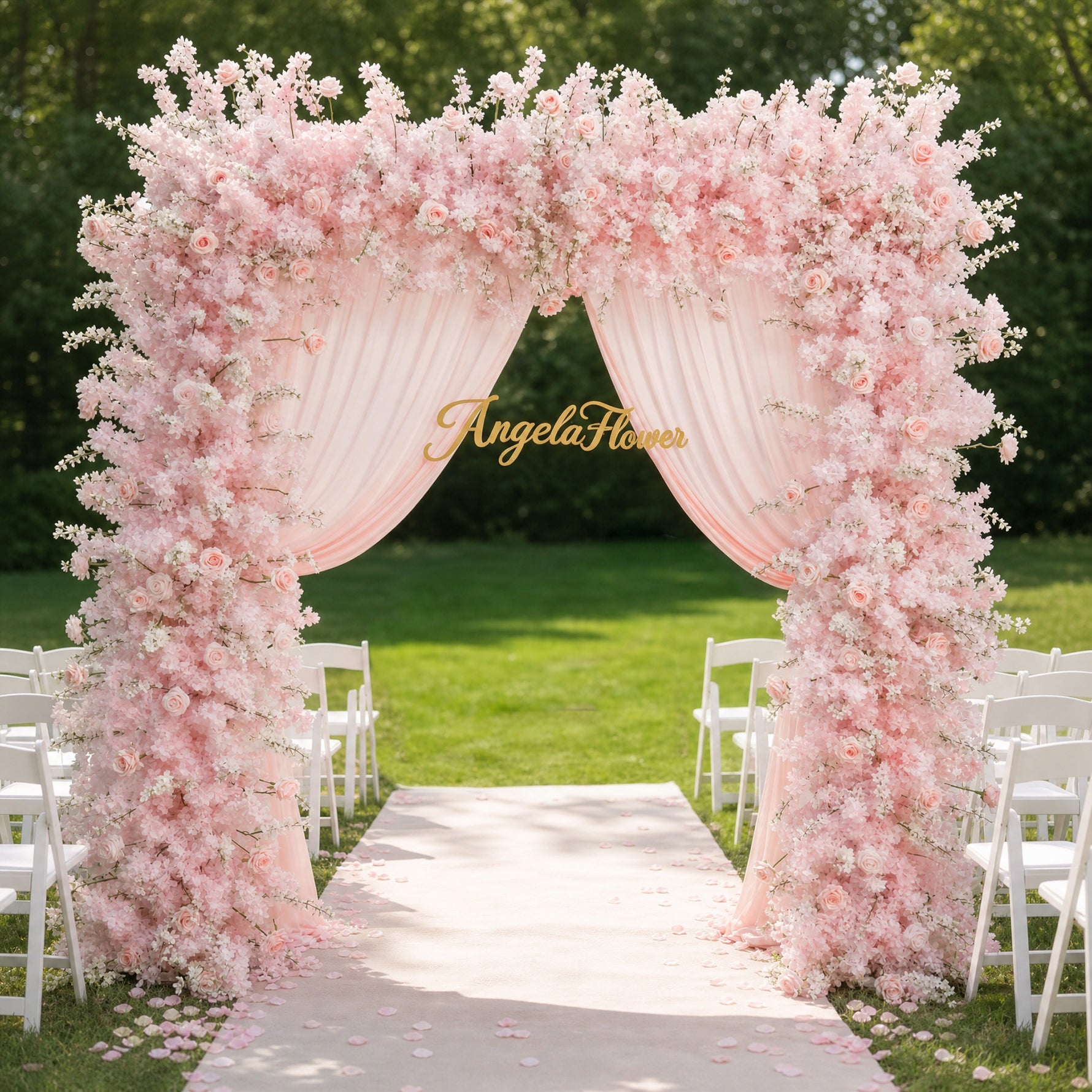 A9152 Pink Cherry Blossom Flower Arrangement Row Square Arch