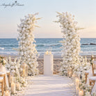 White curved wedding arch flower package for beach ceremony backdrop