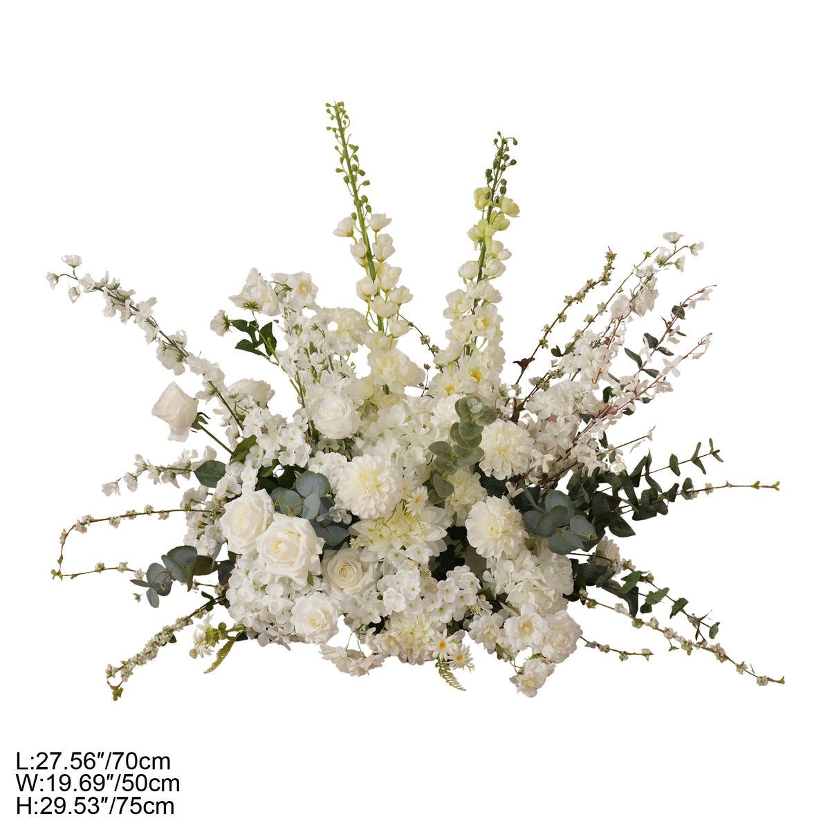 White and greenery flower arrangement for wedding stage decoration