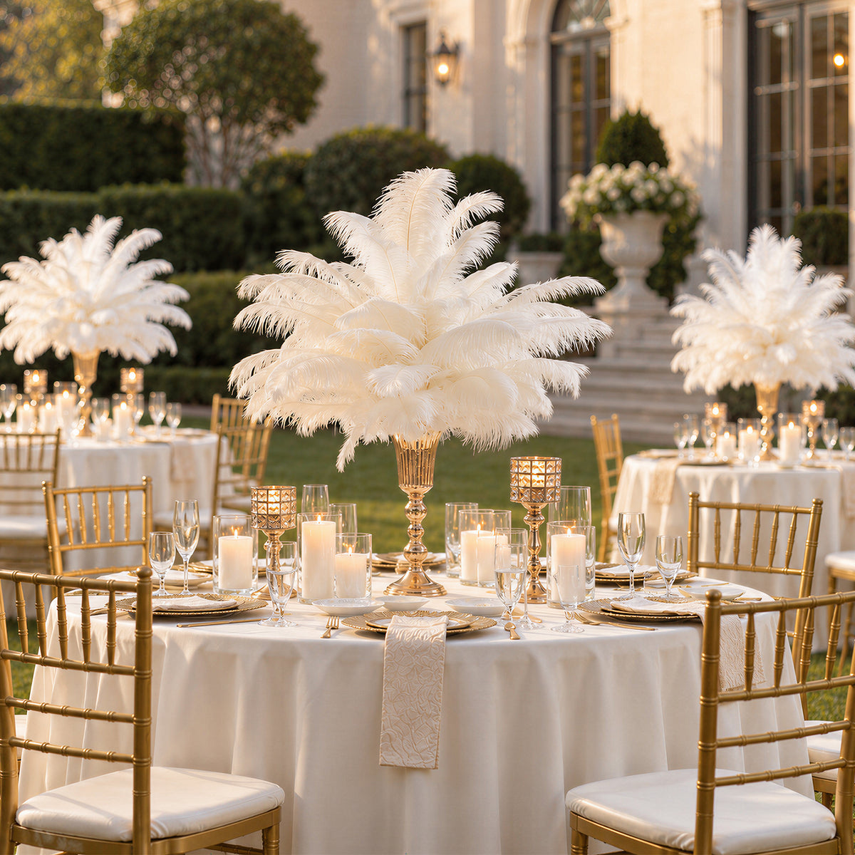 Ivory feather ball for luxury event table decorations