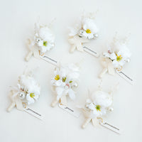 A8995 6pcs/set White Rose Pearl Corsage Wedding Artificial Boutonniere Set for Men