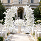 large lush white artificial flower engagement backdrop