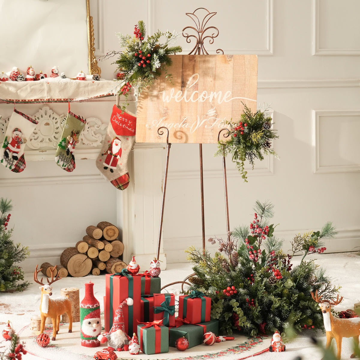 Faux winter greenery floral components kit to build custom christmas arch and table arrangements