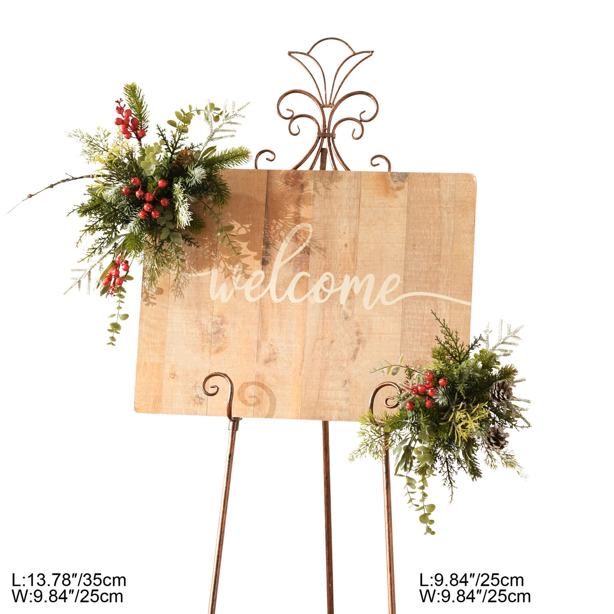 Artificial winter greenery table bouquet for christmas dinner reception decor
