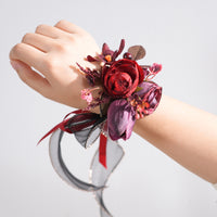 A9058 2pcs/set Burgundy Tulip Rose Wrist Corsage Flower Bridal Wedding Supplies