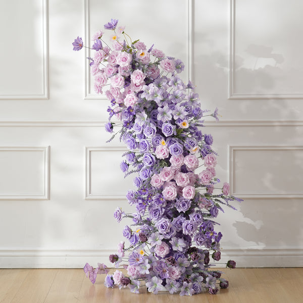 A9002 Purple Lavender Rose Artificial Floral Row Horn Arch Aisle Flower Wedding Decor