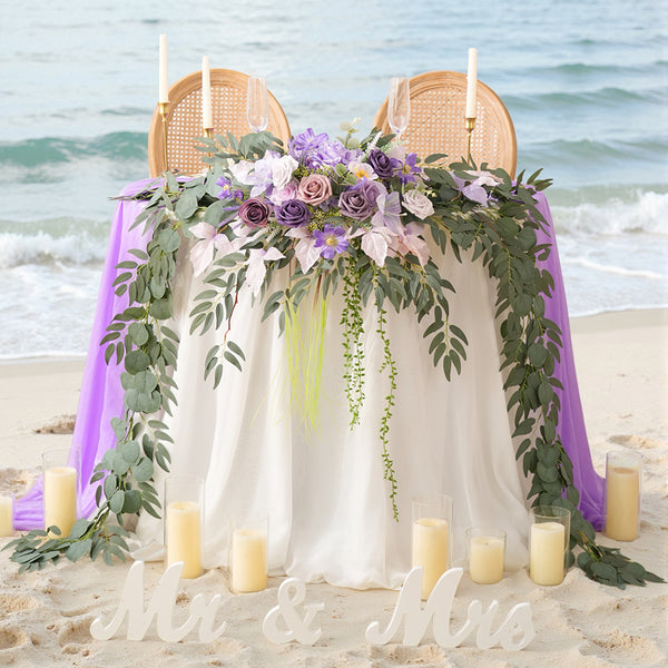 A9002 7.5ft Purple Rose Green Leaves Garland Wedding Arch Backdrop Decor