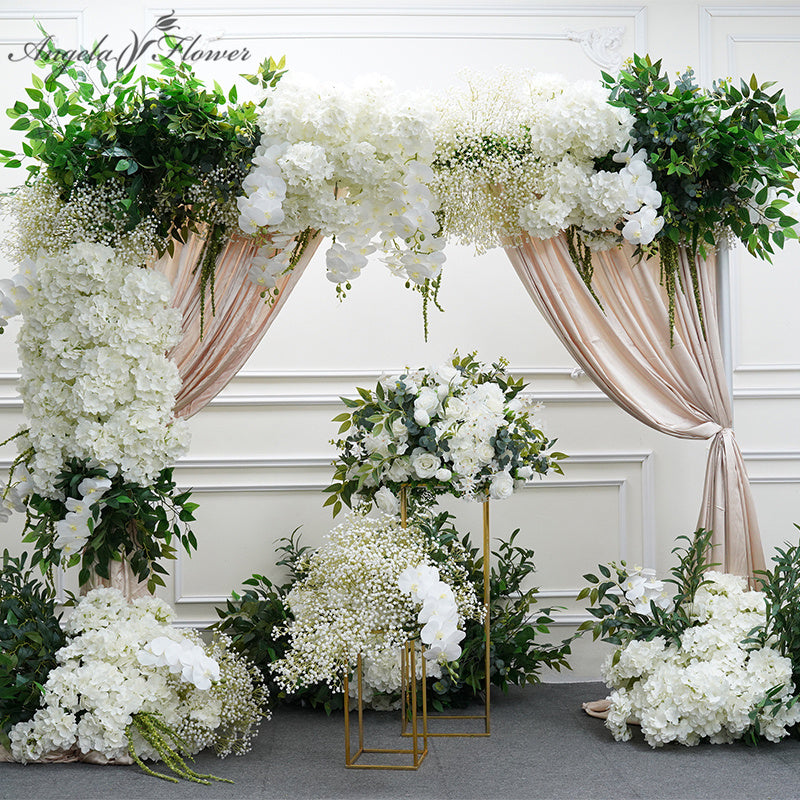 Angela Flower White Hydrangea Babysbreath Floral Row Table Centerpieces ...