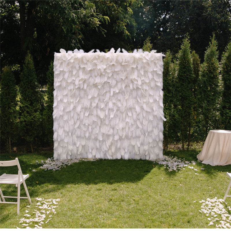 White Feather：5D Fabric Artificial rolling up curtain flower wall
