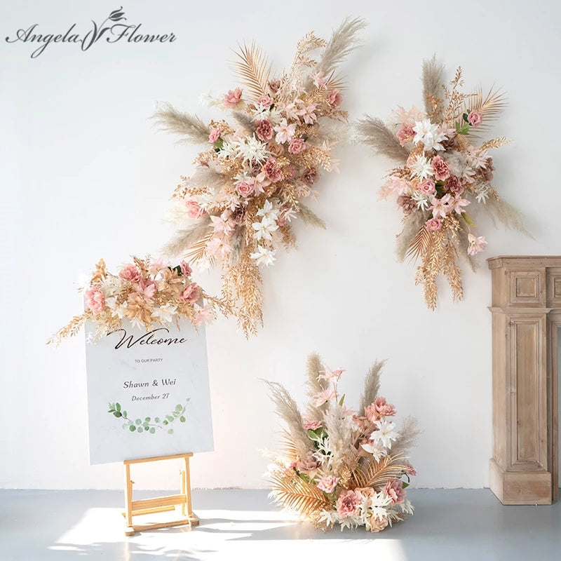 Natural Dried Pampas Grass Gold Leaves Wall Hanging Artificial Flower
