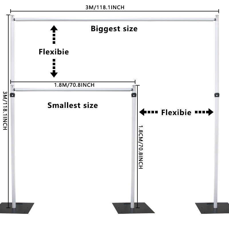 Height‑modifiable metal backdrop frame for bridal photoshoot, reception and gala event decor