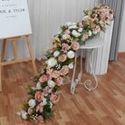 Mixed silk peony, rose and flowers in blush, mauve and white for wedding head table cascading centerpiece