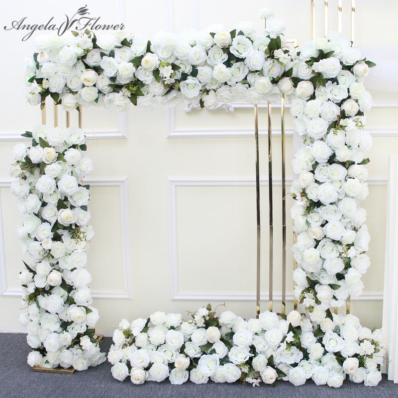 Flower Rops Luxury Custom 3D White Artificial Rose Green Leaf Flower Row Wedding ...
