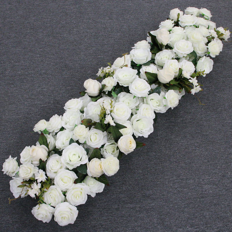 Luxury Custom 3D White Artificial Rose Green Leaf Flower Row Wedding ...