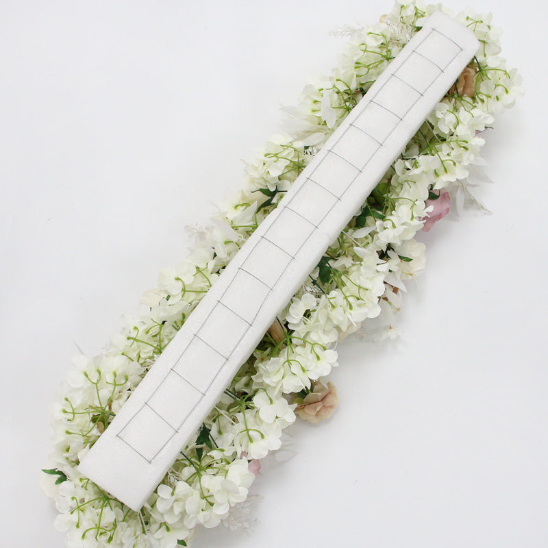 White Artificial Rose Flower Row Coffee Peony Floral Arrangement ...