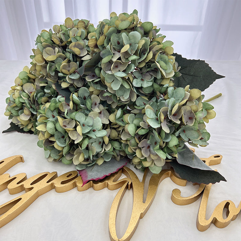 vintage tone artificial hydrangea with leaves for bridal bouquet