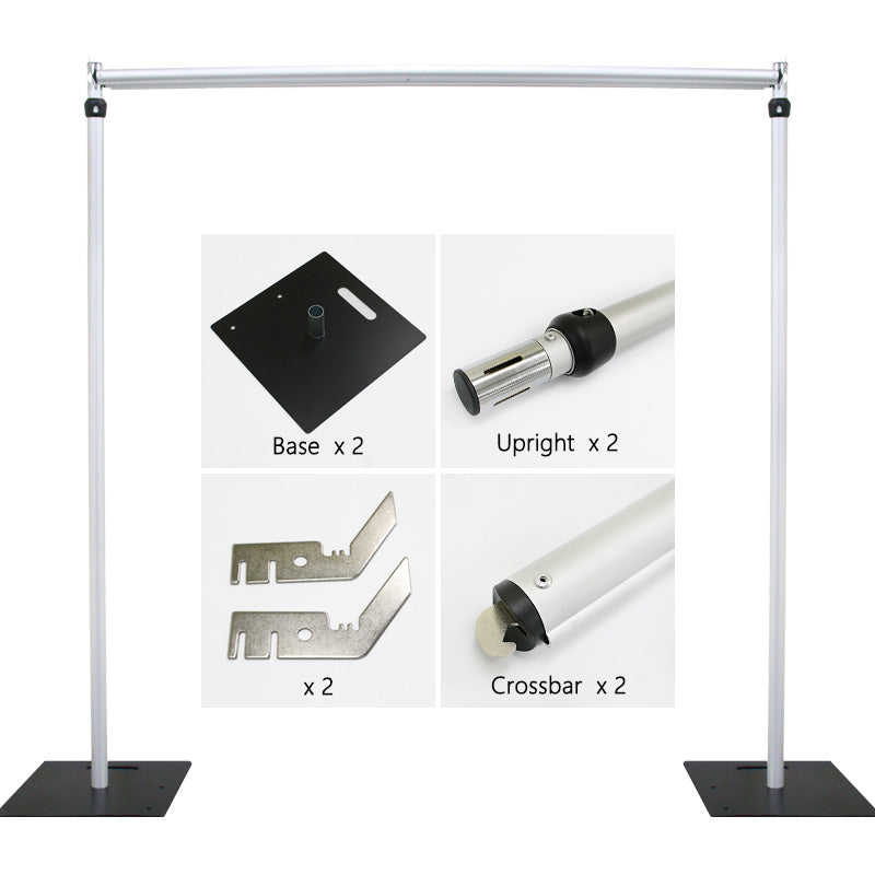 Multi‑function metal support frame for hanging drapes, banners and artificial flower panels